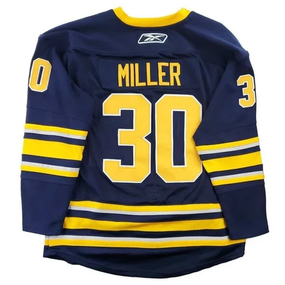 Buffalo Sabres NHL Hockey Jersey CCM Center Ice RBK Fight Strap 30 Miller Sz. 50